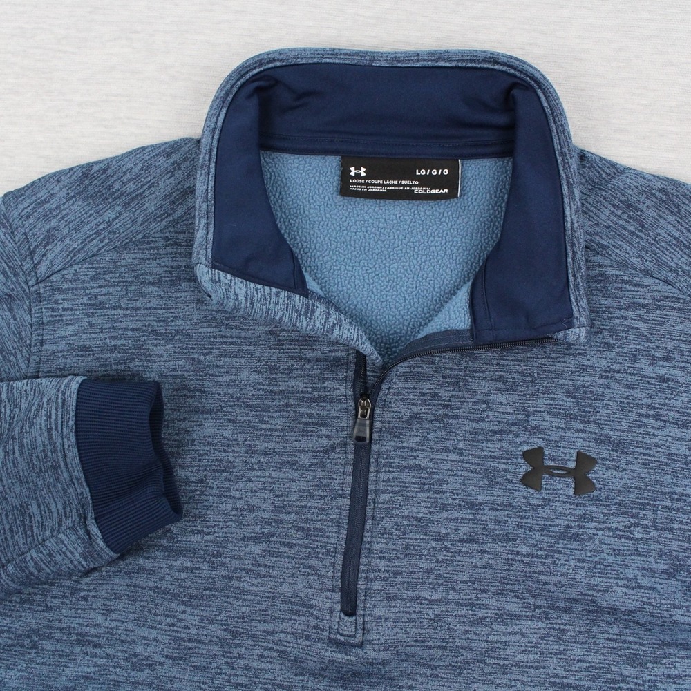Under Armour Fleece 1/2 Zip Pullover Mens Size L Blue Polyester Coldgear